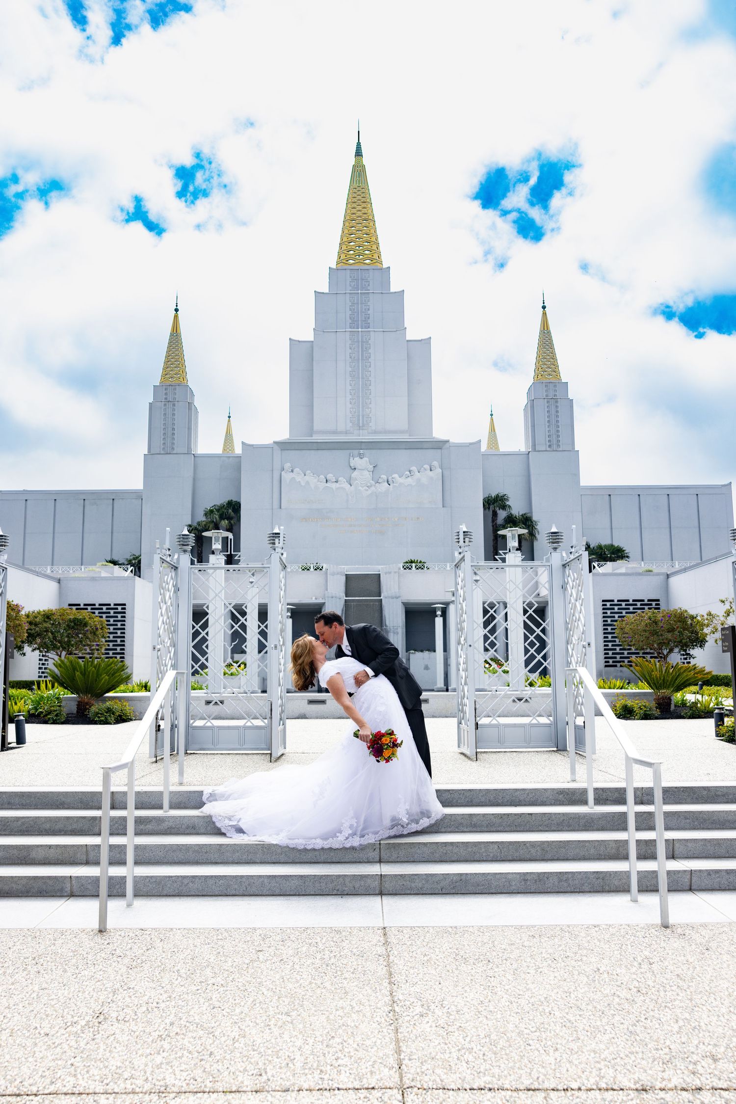 A fairytale moment at the Oakland Temple—pure joy, timeless love, and a stunning backdrop to begin forever.