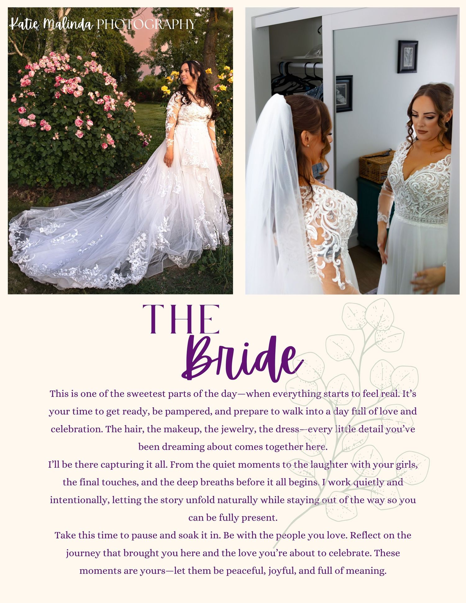 A collage of bridal photographs showing white wedding dresses, veils, and floral decorations for wedding day moments.