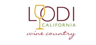Lodi California Wine Country logo in burgundy and gold colors. Visit Lodi