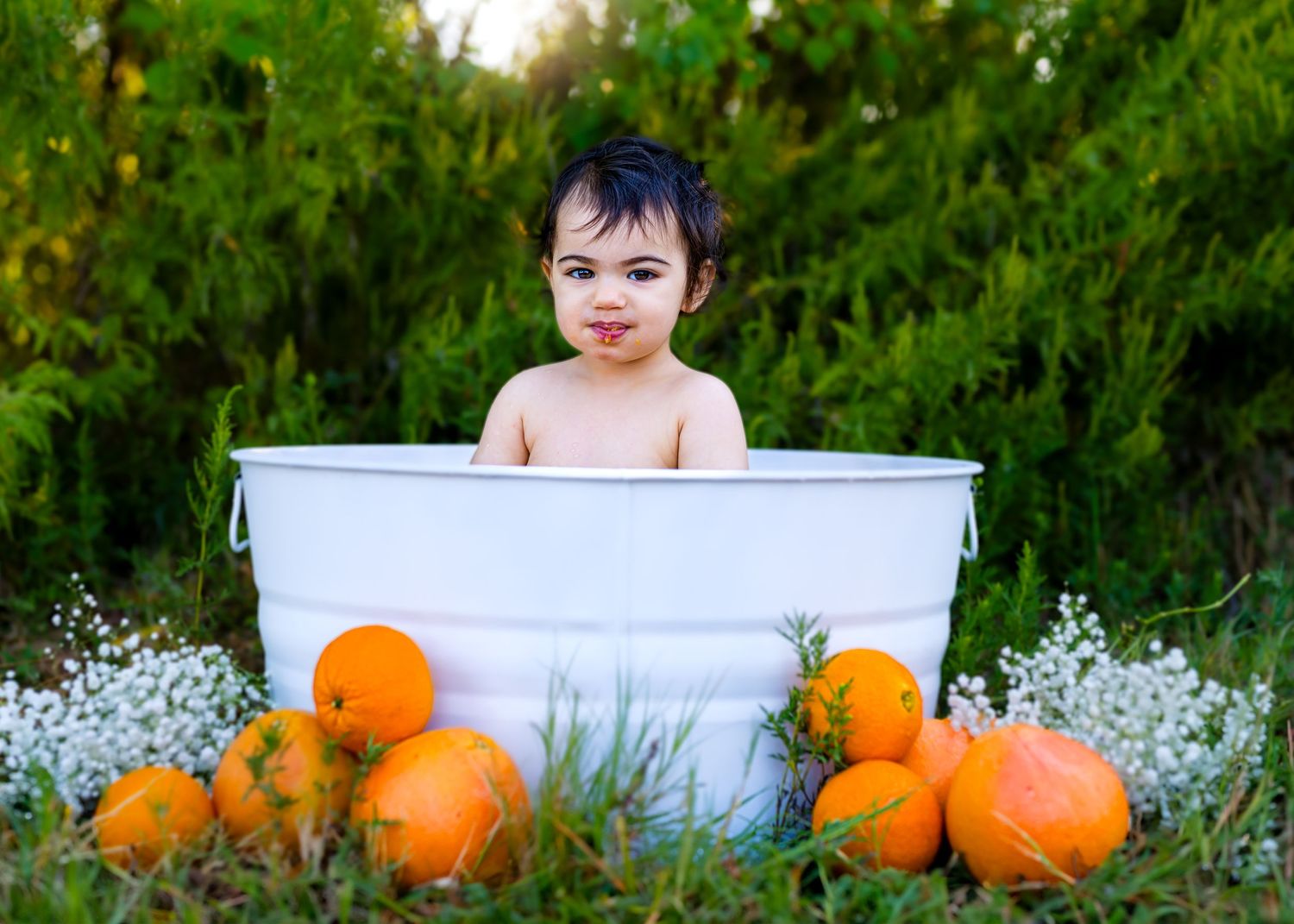 Photoshoot session outdoor with oranges
