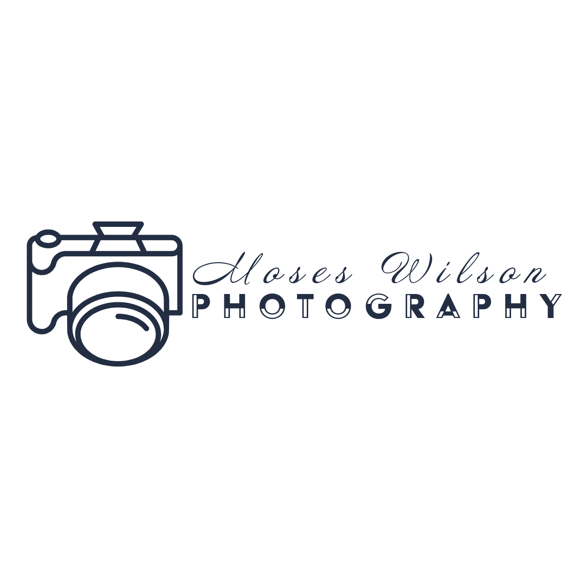 Blue minimalist camera logo design for photography business.