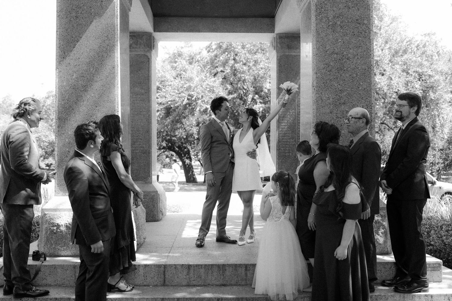 wedding outside texas capitol with family