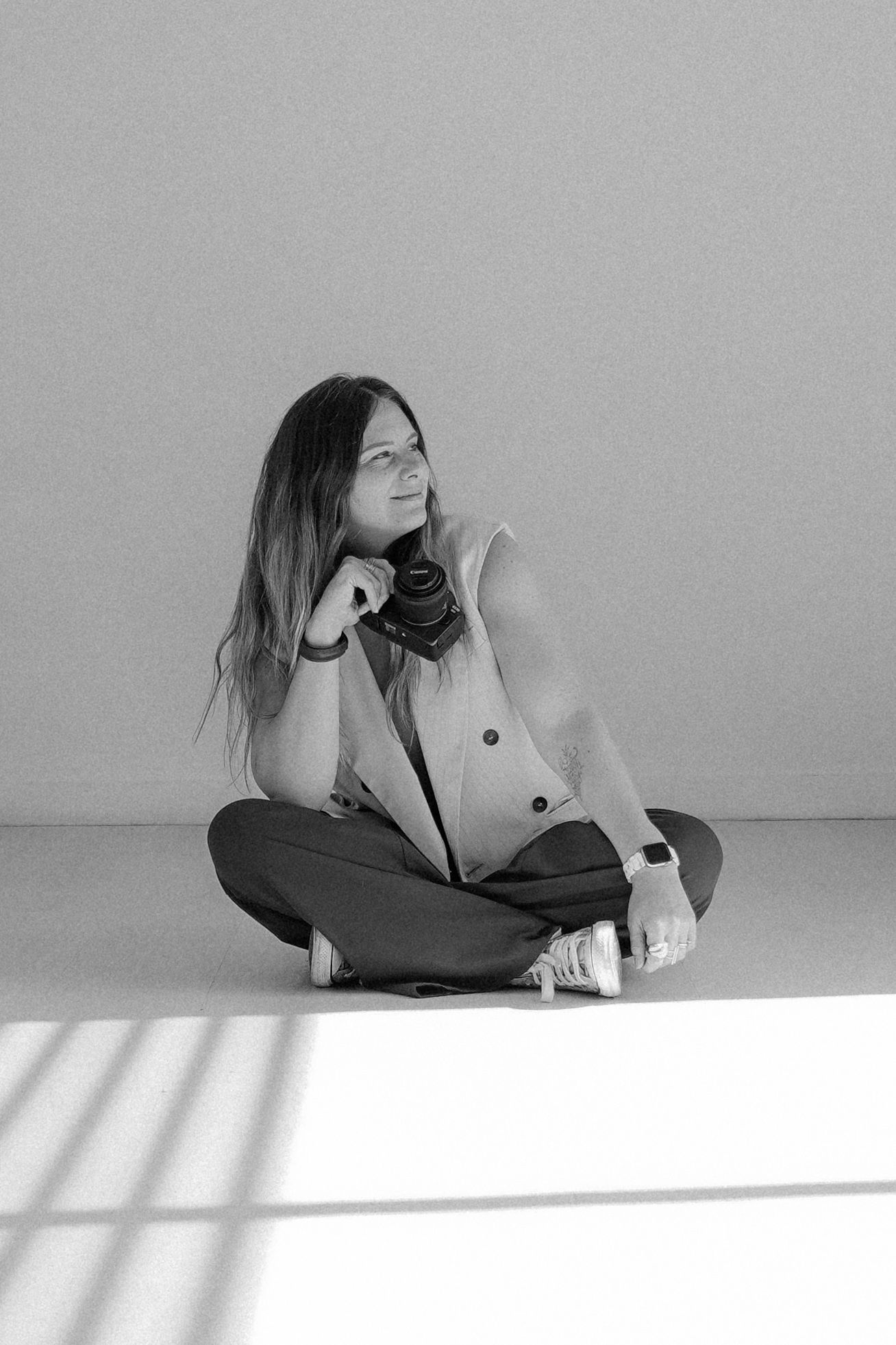 in-studio black and white portrait