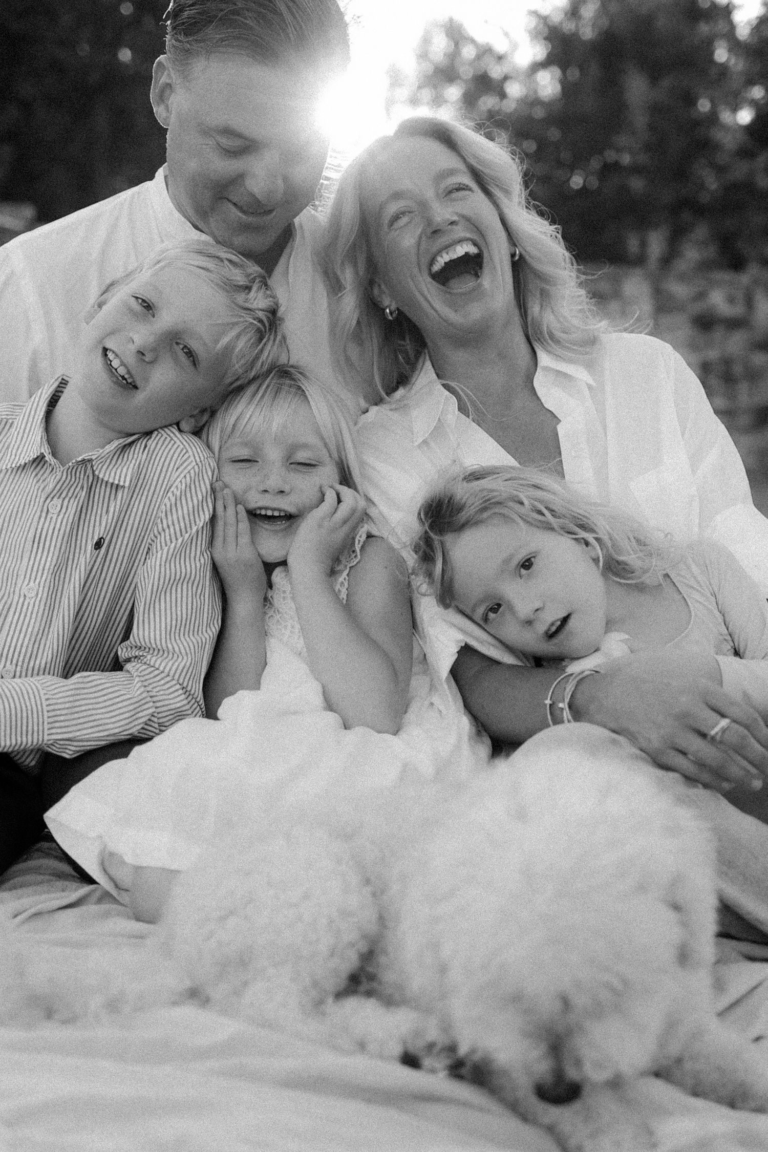 family portrait candid black and white backyard south austin
