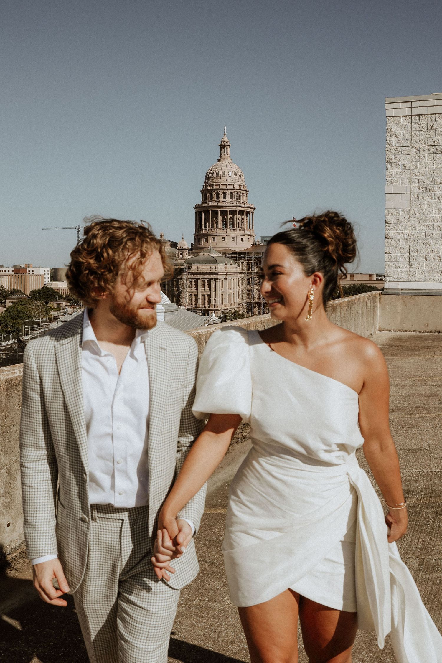 couple, wedding, photoshoot, texas capitol, rooftop downtown austin, candid