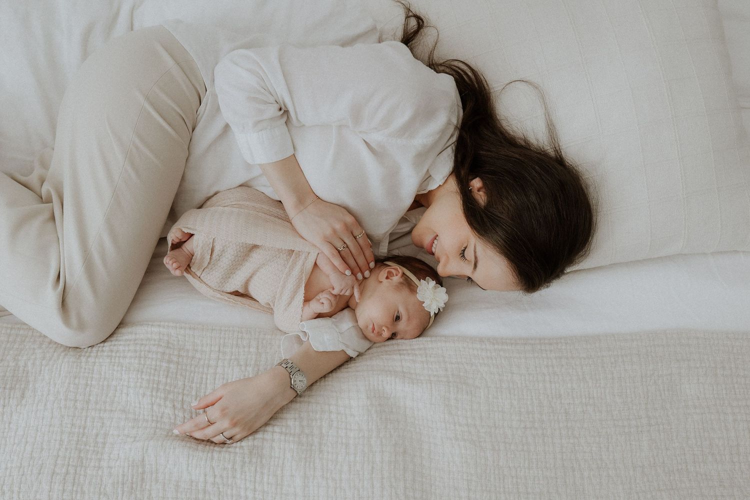 mom and newborn baby girl, lifestyle photography, in-home