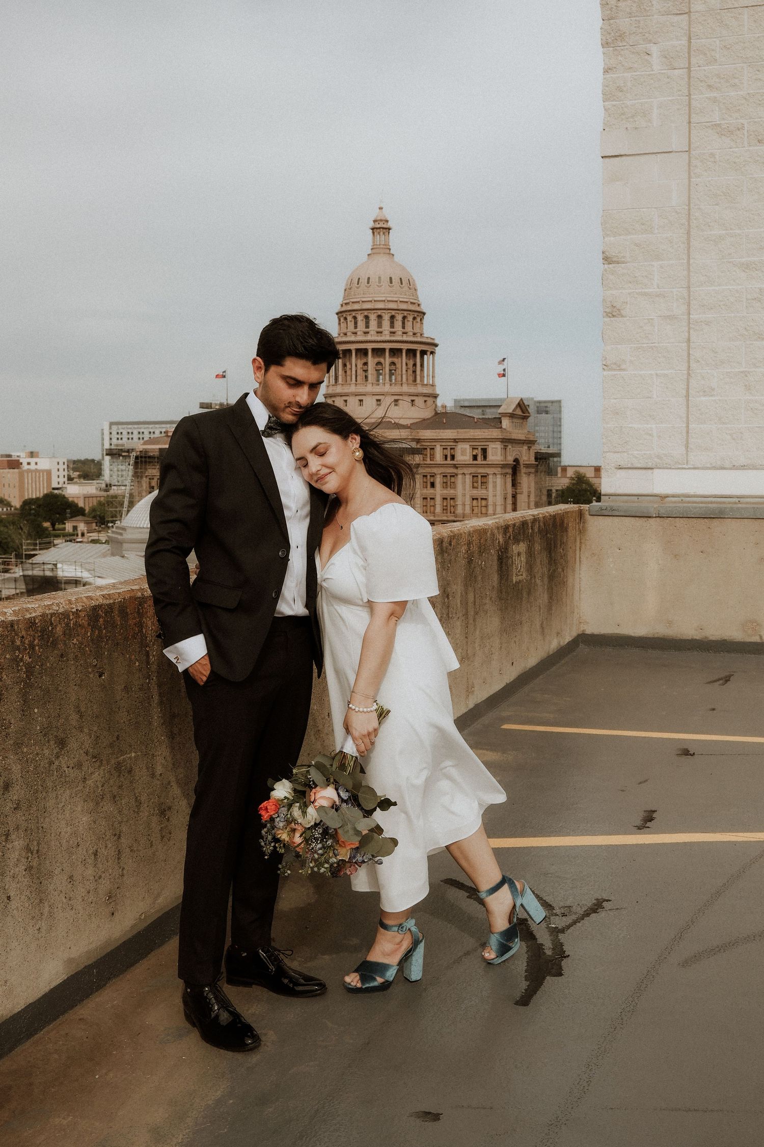 couple, wedding, photoshoot, texas capitol, rooftop downtown austin, candid
