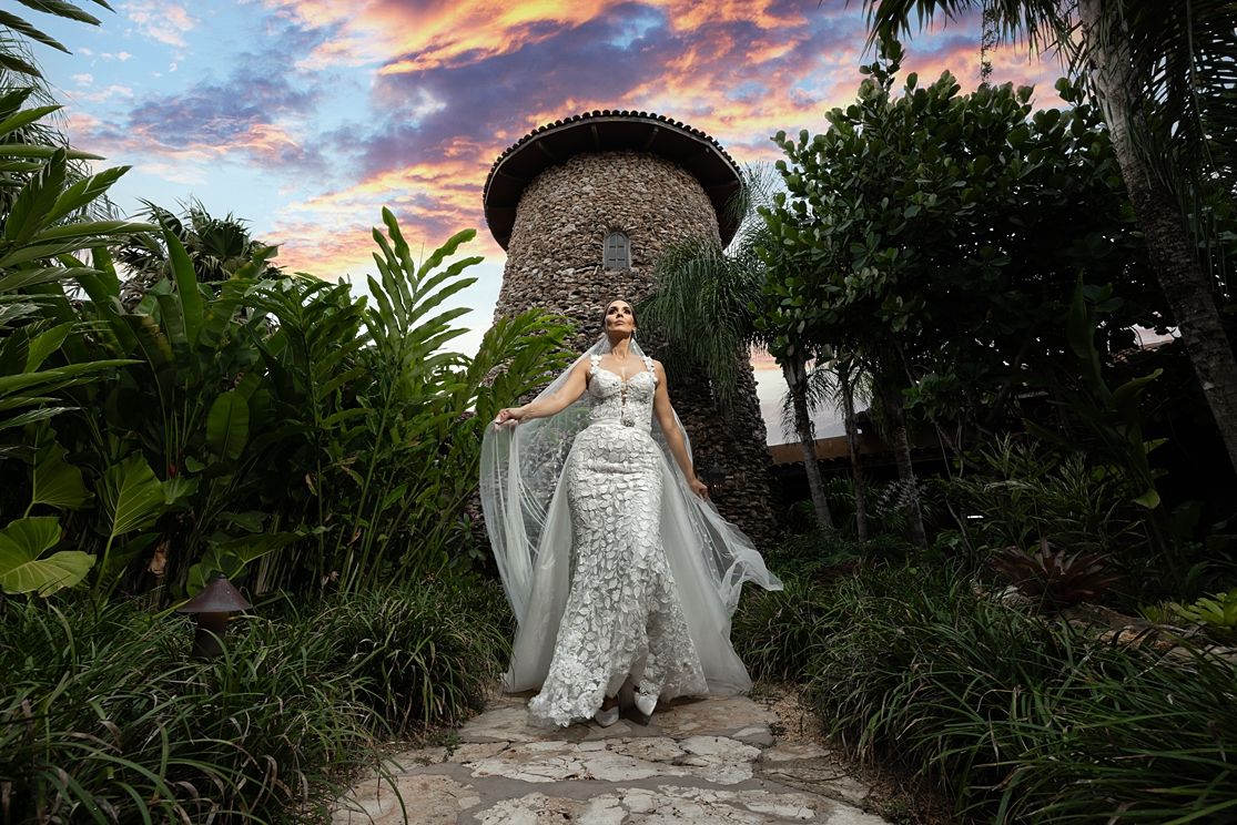 Bride portrait in tropical garden at Royal Isabela Puerto Rico — destination wedding photographer Raymond Vega