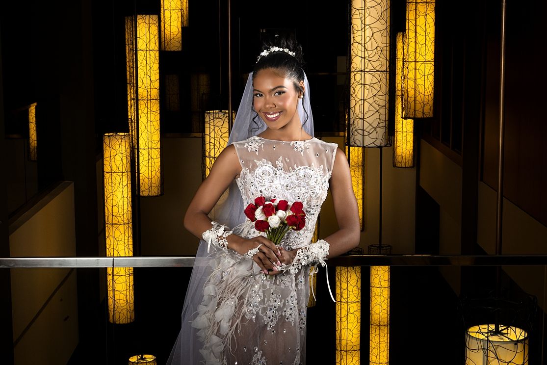 Bride portrait with golden lights at Sheraton Puerto Rico Resort & Casino — wedding photographer Raymond Vega