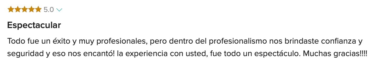 Five-star review praising Raymond Vega's professionalism, confidence, and security during a wedding photography experience.