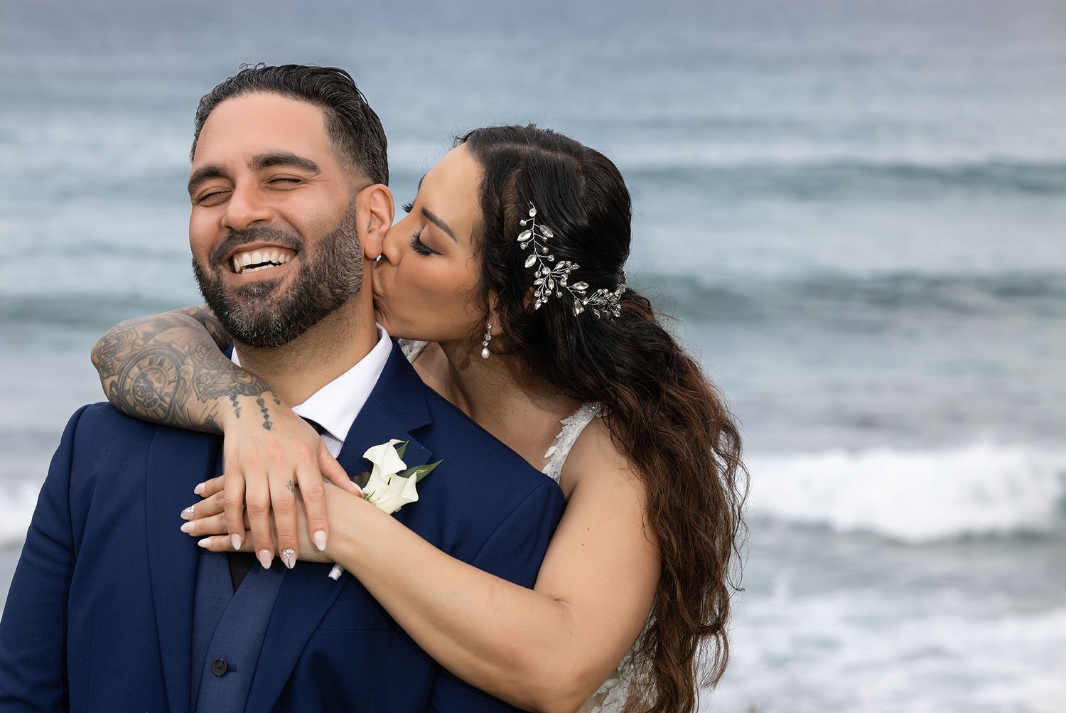 Joyful couple on beach Puerto Rico — destination wedding photographer Raymond Vega