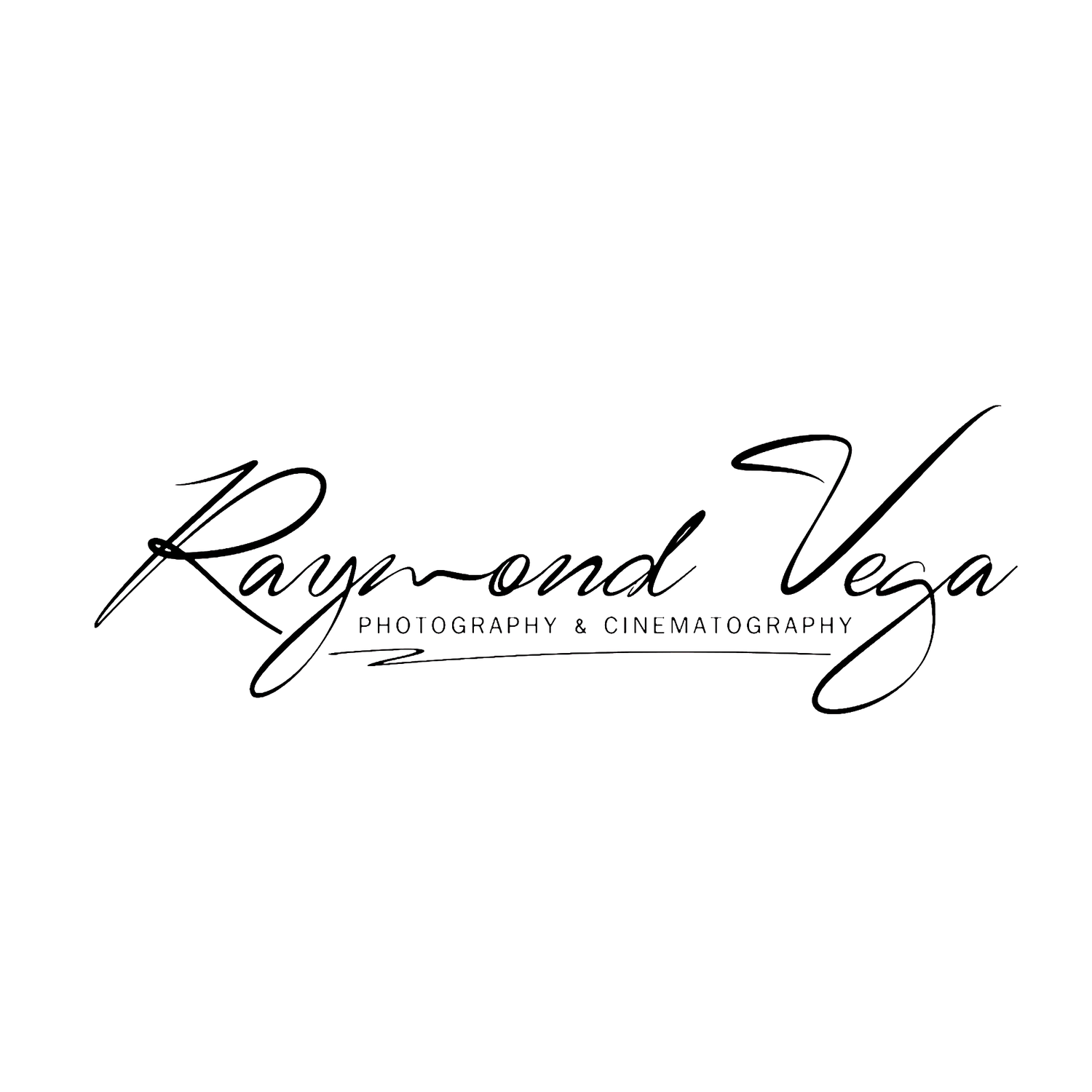 Elegant black cursive script logo for Raymond Vega Photography and Cinematography on a white background.