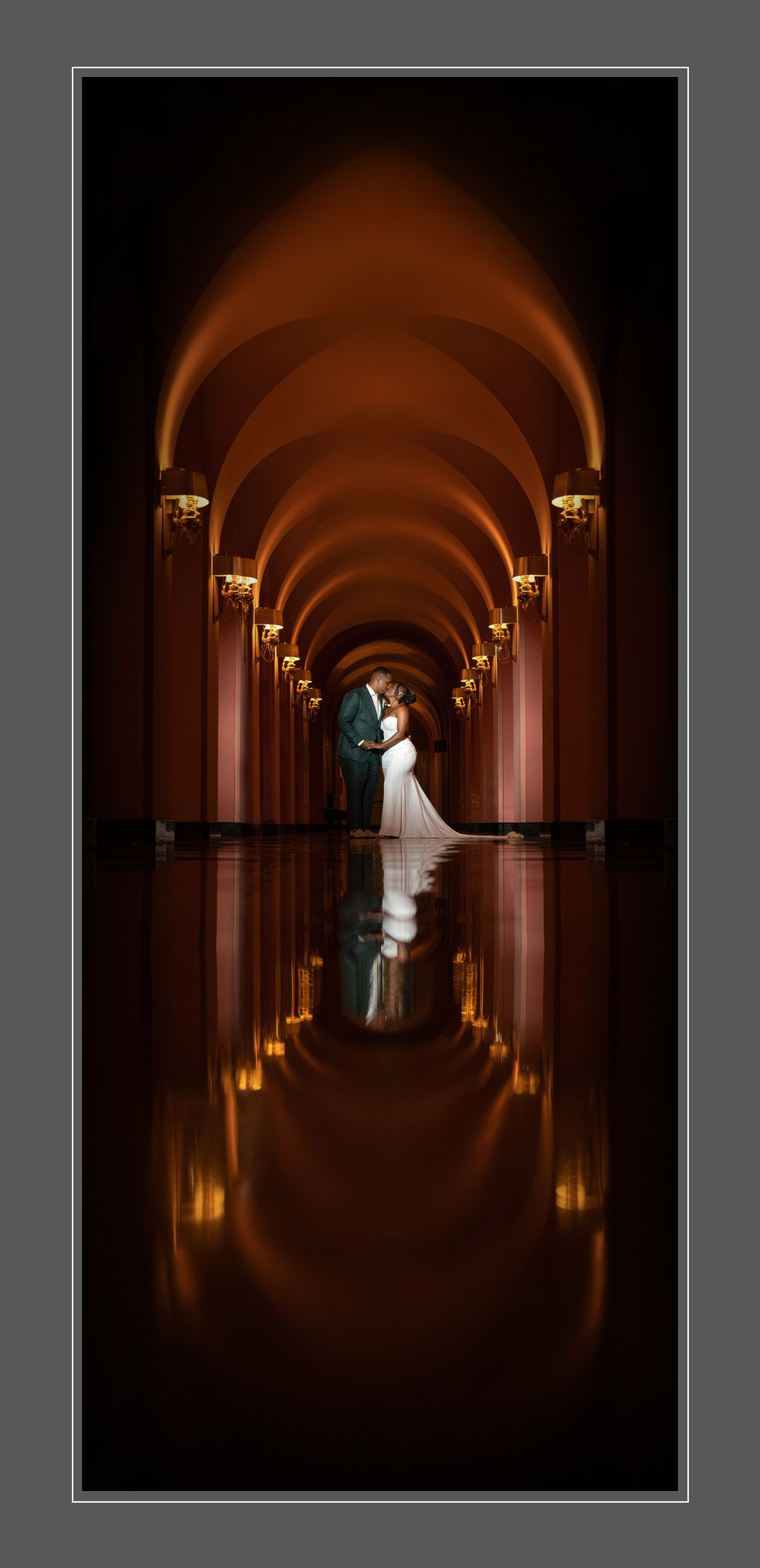 Bride walking through golden arched corridor Condado Vanderbilt Hotel Puerto Rico — Raymond Vega