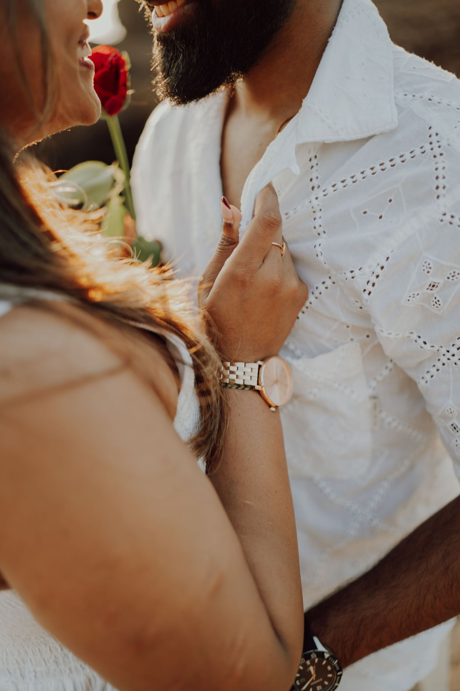 Close-up details of a white eyelet lace dress or blouse shown in multiple cropped angles.