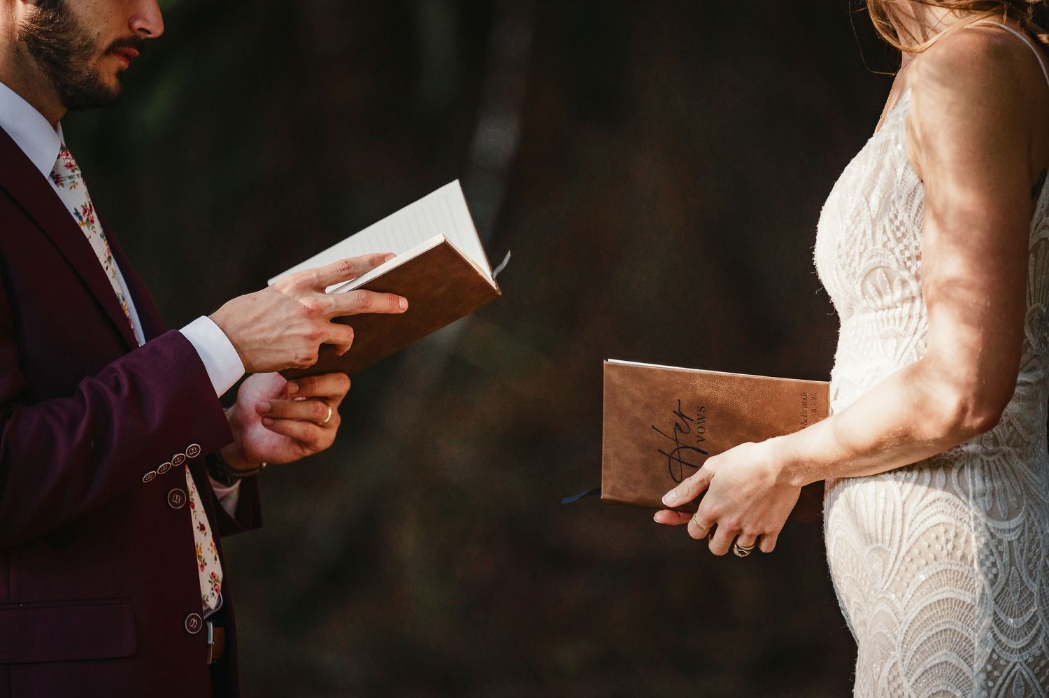 An elegant candid wedding moment captured through a series of black and white photos showing hands exchanging rings.