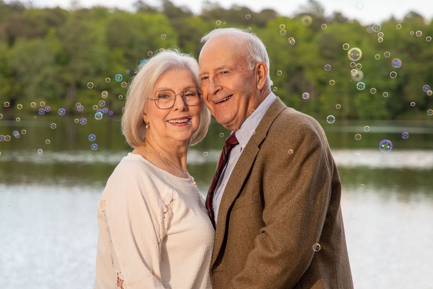 older couple at trap pond state park laurel delaware photography by ashley chance at otter creek acres delmar delaware with bubbles surround