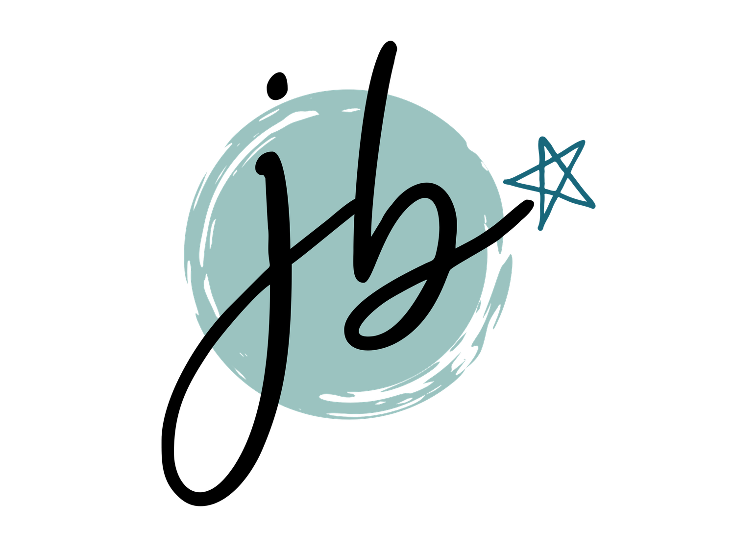 Elegant JB wedding photography logo with script initials, teal circle, and decorative star accent.