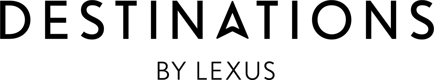Destinations by Lexus logo featuring elegant minimalist typography in black on white background.