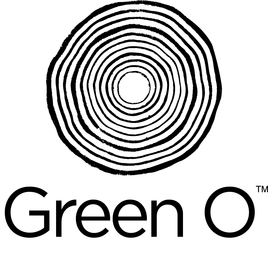 Green O trademark logo featuring circular tree ring pattern above modern sans-serif typography.
