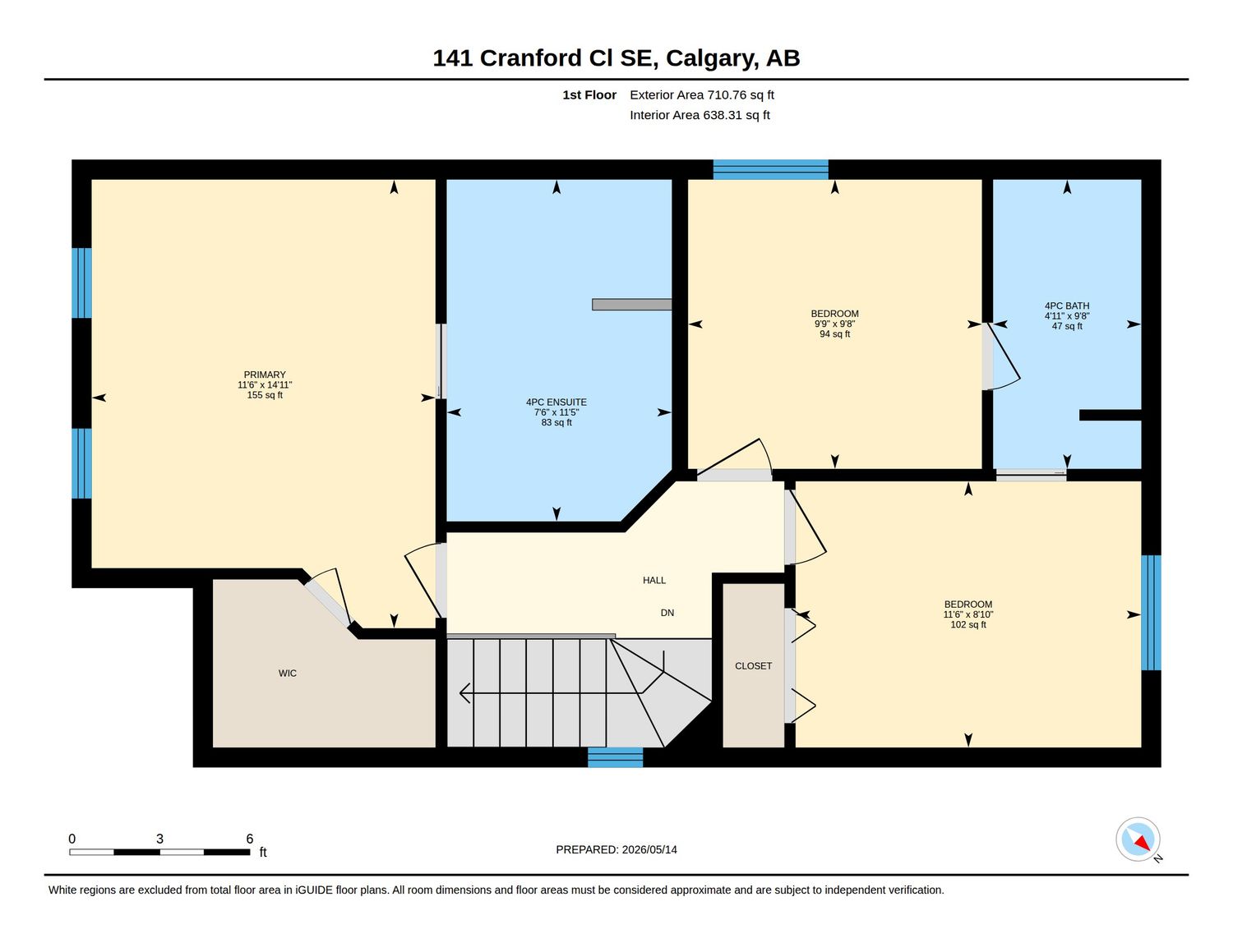 Upper floor plan of 141 Cranford Cl SE Calgary showing bedroom layout and total area of 1,413 sq ft.
