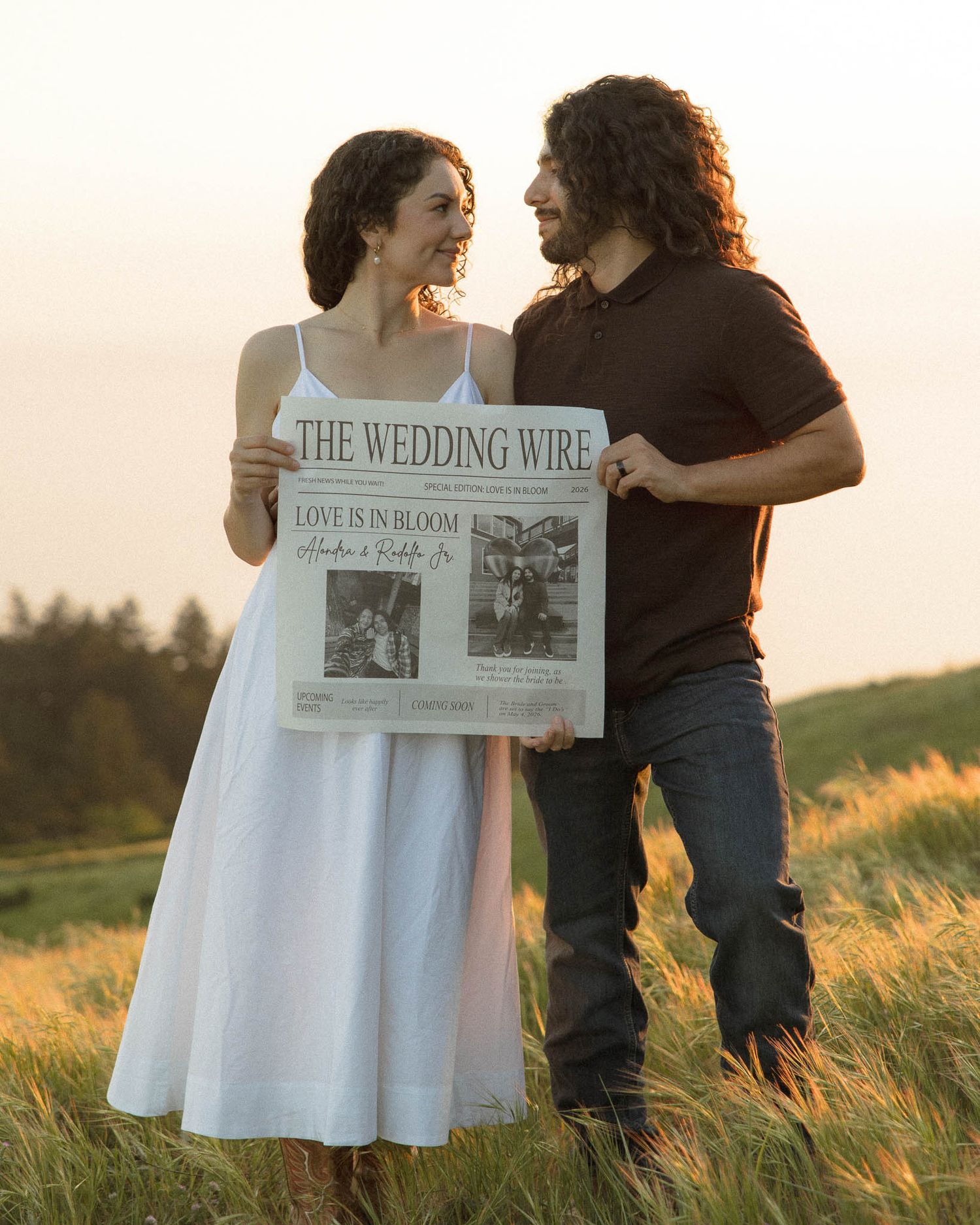 Couple holding hands at sunset during a romantic engagement session in the San Francisco Bay Area.