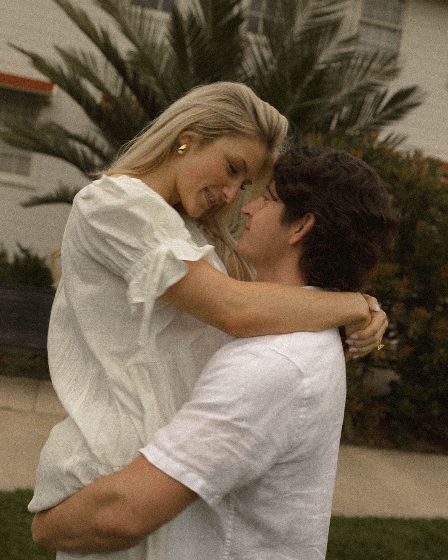 Romantic couple embracing during a cinematic couples photography session in San Jose, California.