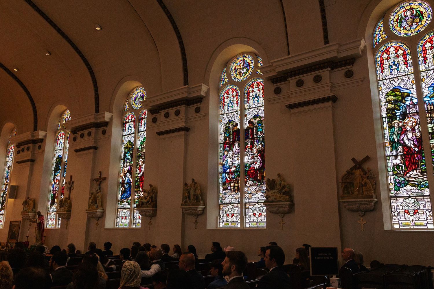 Stained Glass Windows at Our Lady of Good Counsel by Kansas City Catholic Wedding Photographer Mary Kate Krause Photography