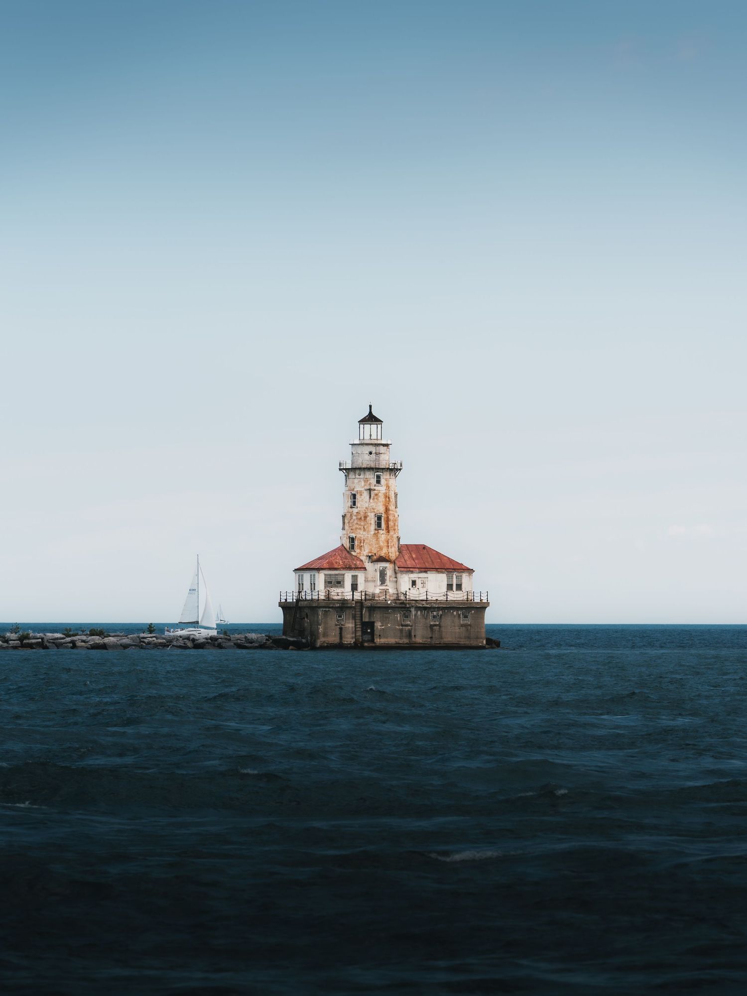 Chicago Harbor Lighthouse on Lake Michigan near Navy Pier