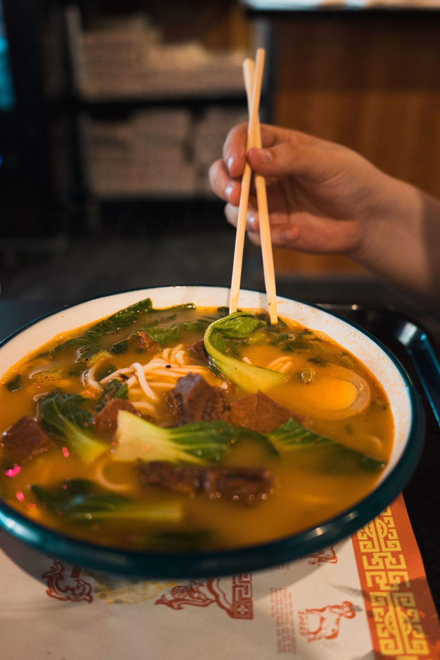 Bowl of noodle soup at a restaurant in Chicago’s Chinatown