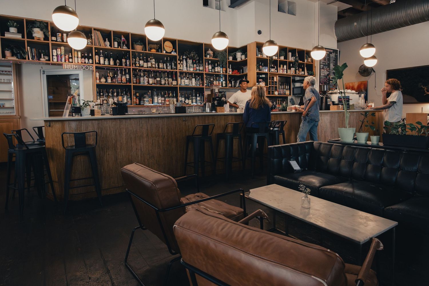 Bar and lounge interior at Halcyon Coffee, Bar & Lounge in downtown Austin