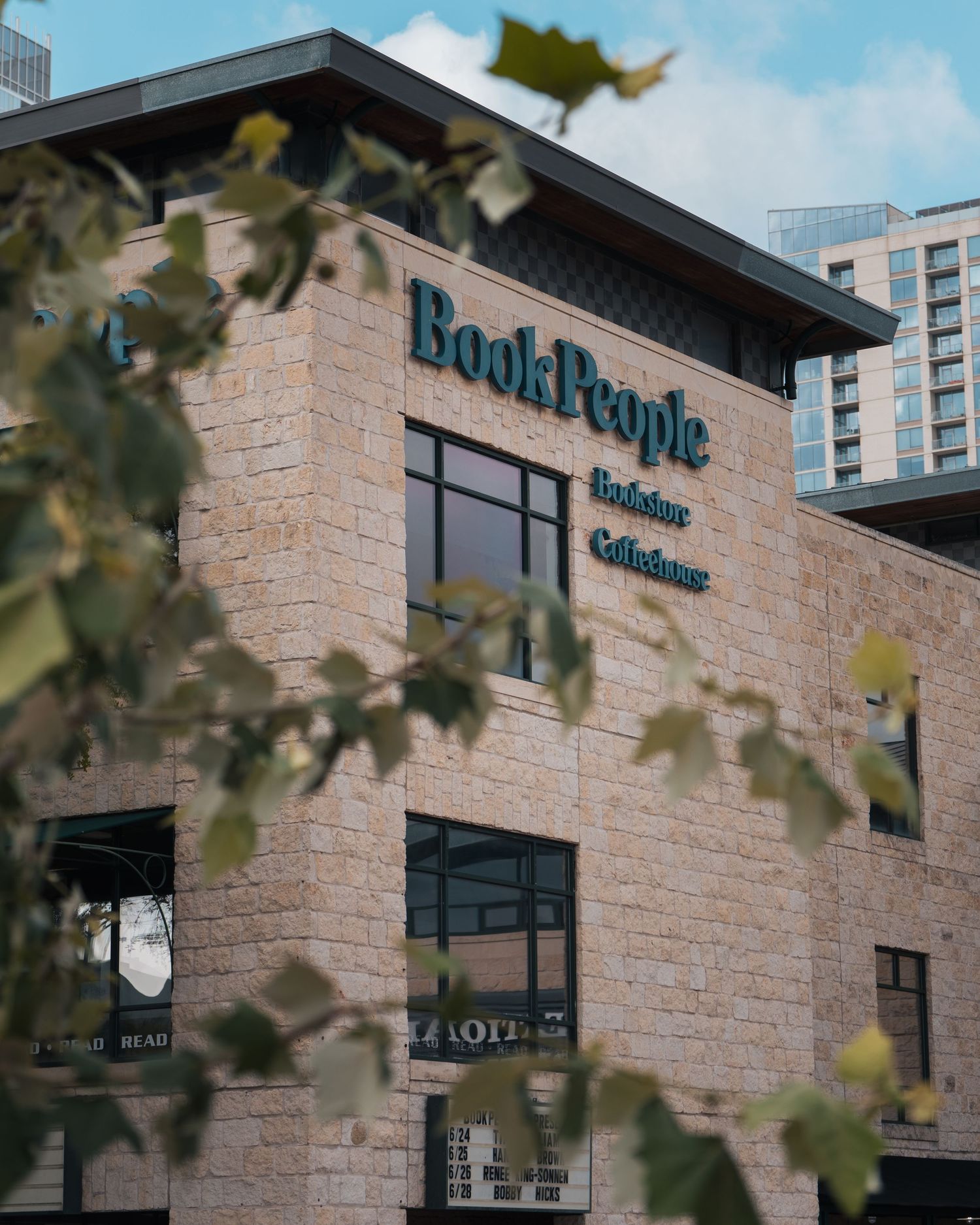 Exterior architectural detail of BookPeople bookstore in Austin, Texas