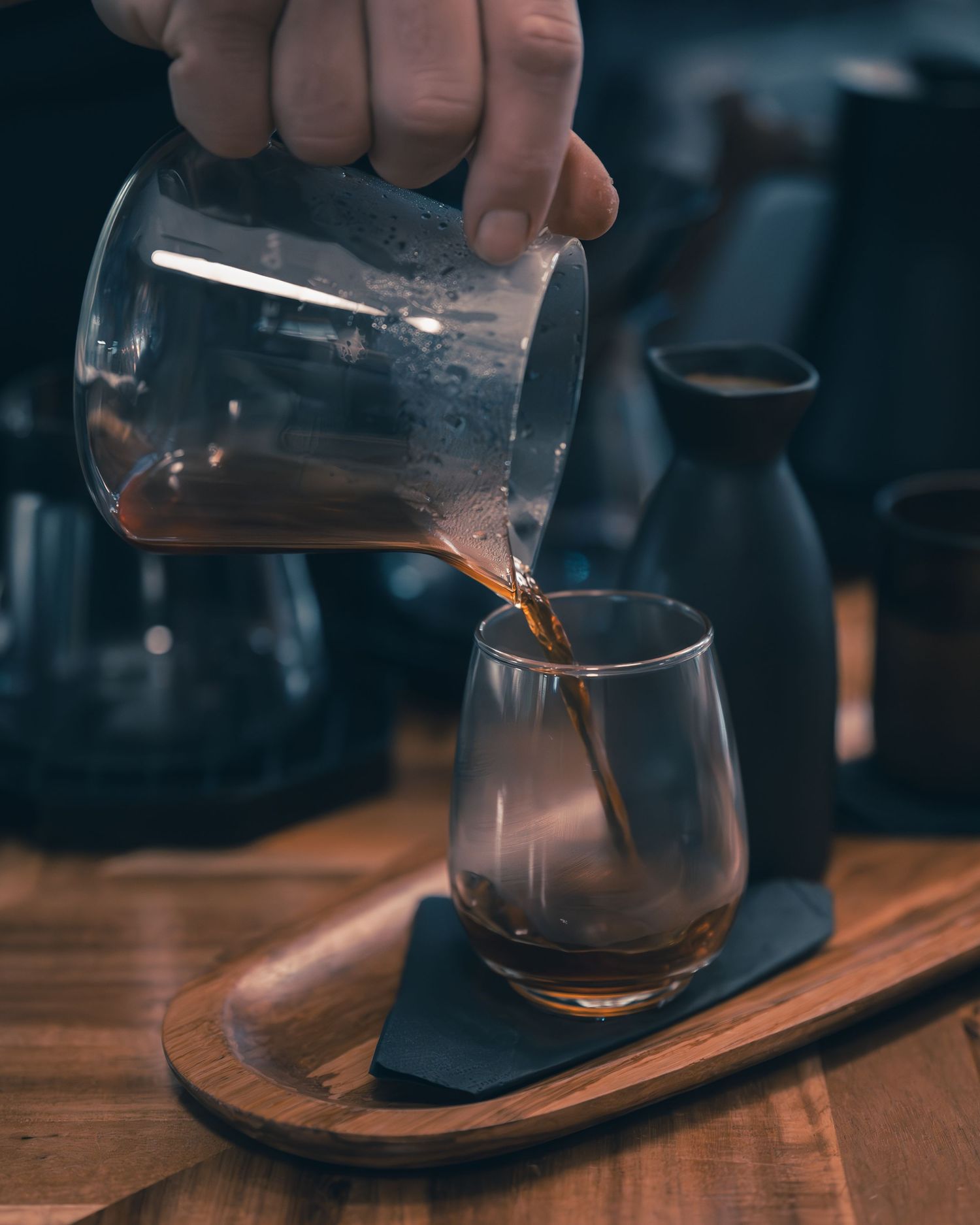 Pour-over coffee being served at Klerje Coffee in East Austin, Texas