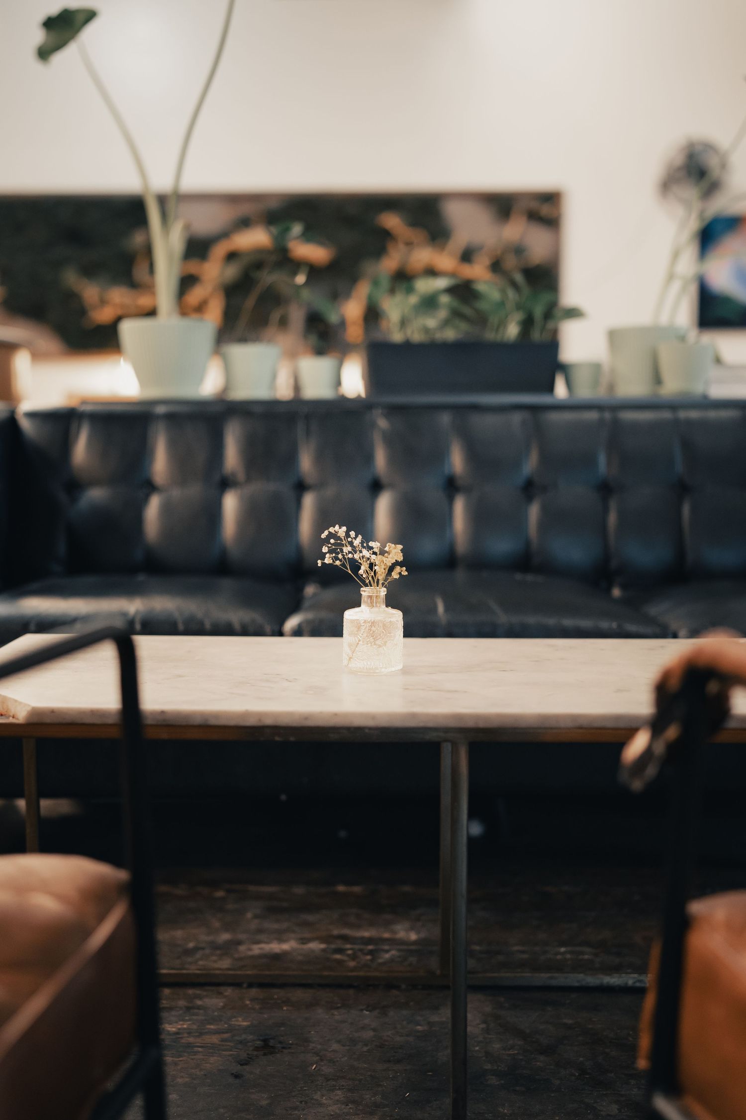 Seating and interior details at Halcyon Coffee, Bar & Lounge in downtown Austin
