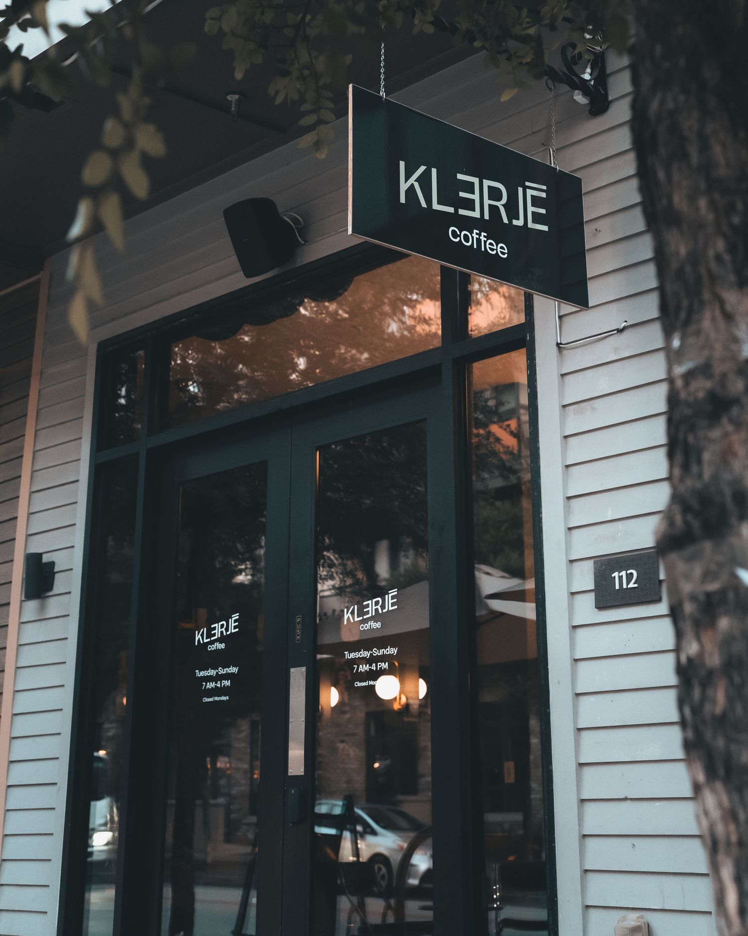 Exterior entrance of Klerje Coffee in East Austin