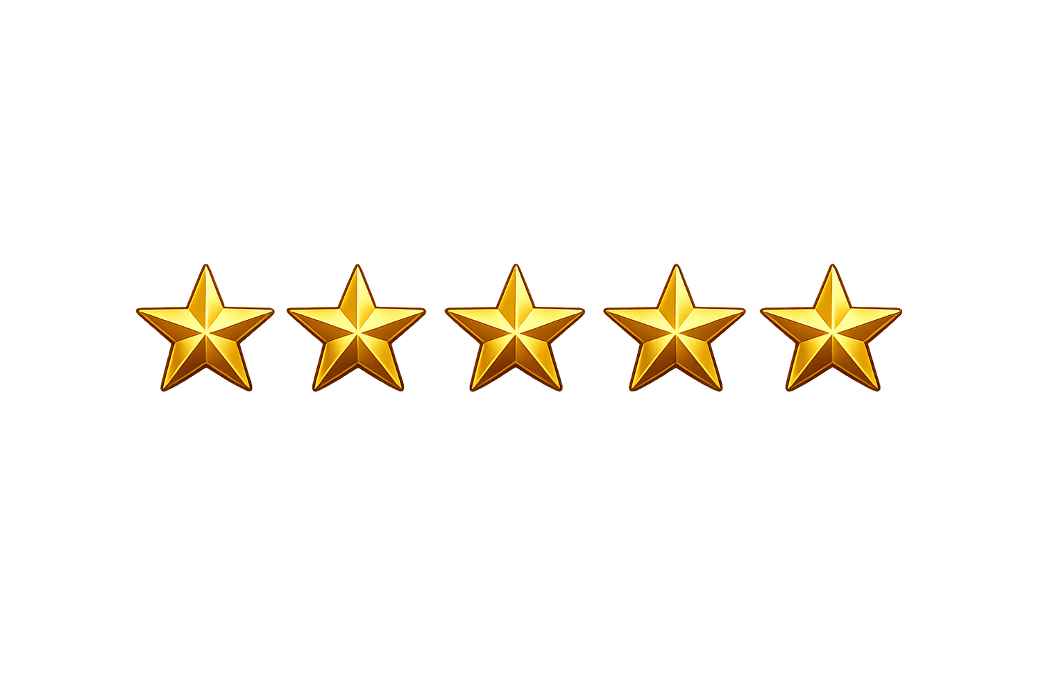 Five golden stars arranged in a row against a white background showing a perfect rating.