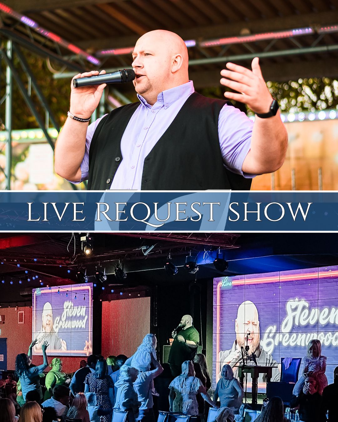 Live entertainment performance at a venue with colorful stage lighting and crowd.