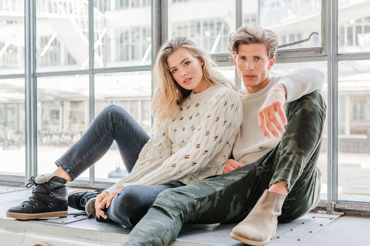 Casual lifestyle photos by bright windows showing relaxed loungewear styling.