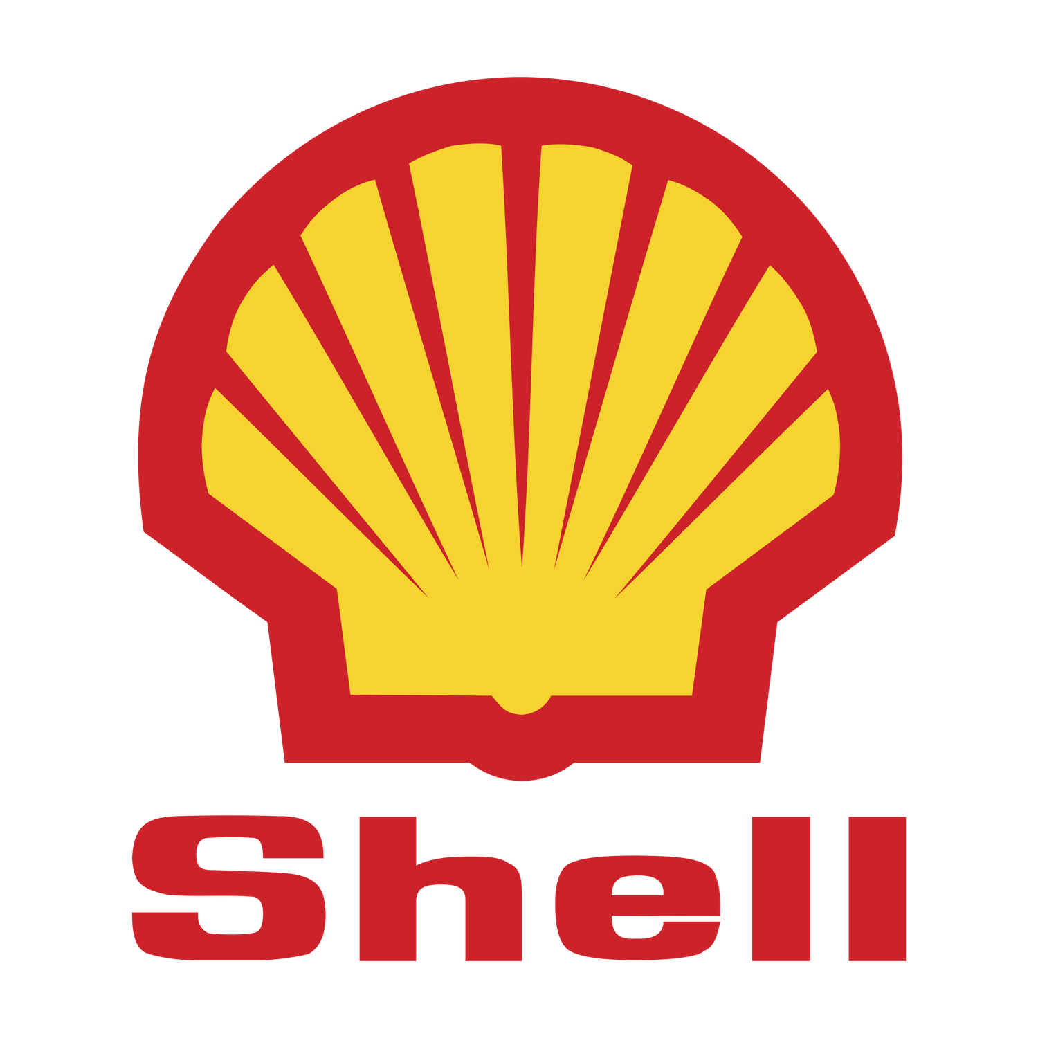 Evolution of the Shell Oil company logo showing progressive simplification of the red and yellow shell design over time.