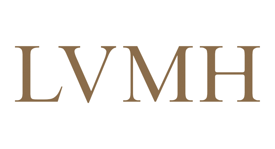 A luxury fashion brand logo featuring LVMH text in elegant gold lettering against a white background.