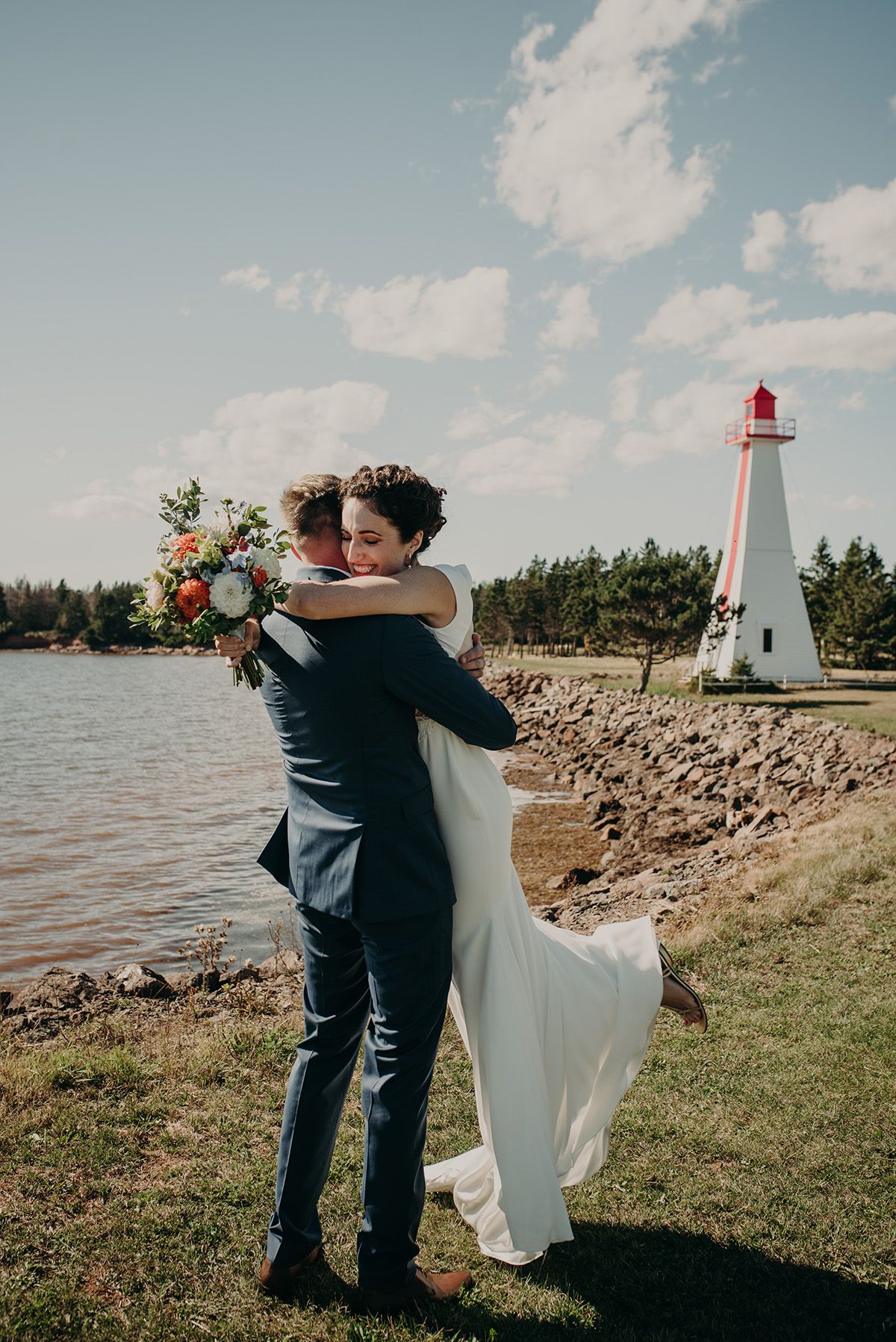 Couple celebrate after being married in Stratford, PEI