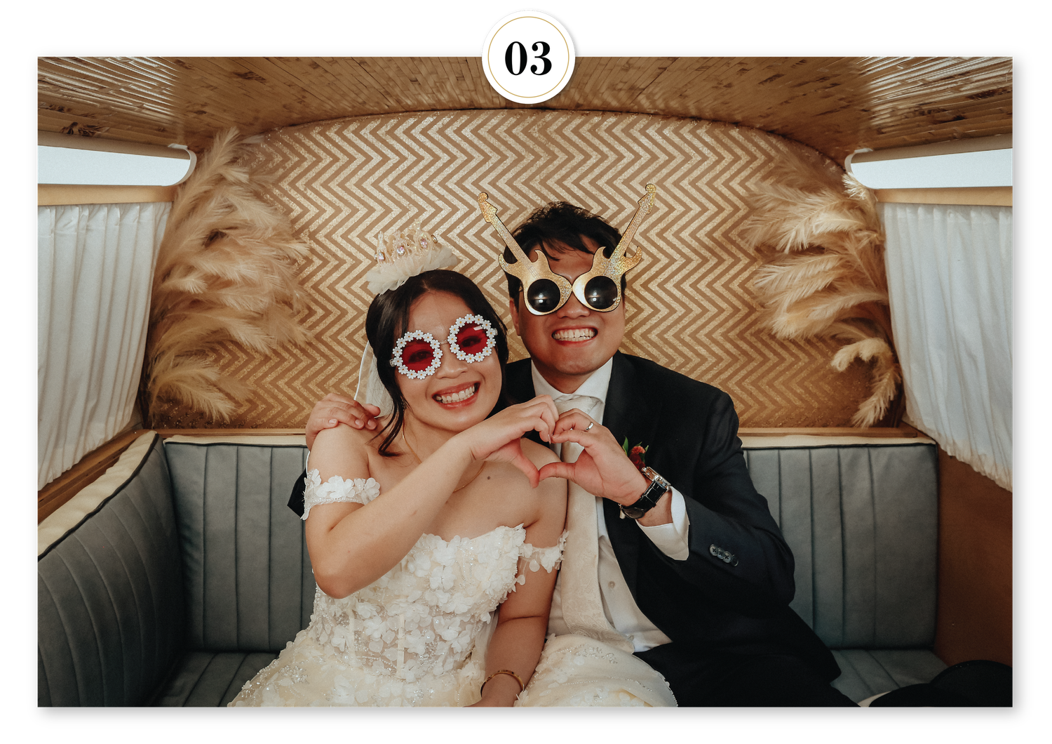 Art Deco-inspired photo booth backdrop featuring geometric patterns and pampas grass, perfect for elegant weddings and events.