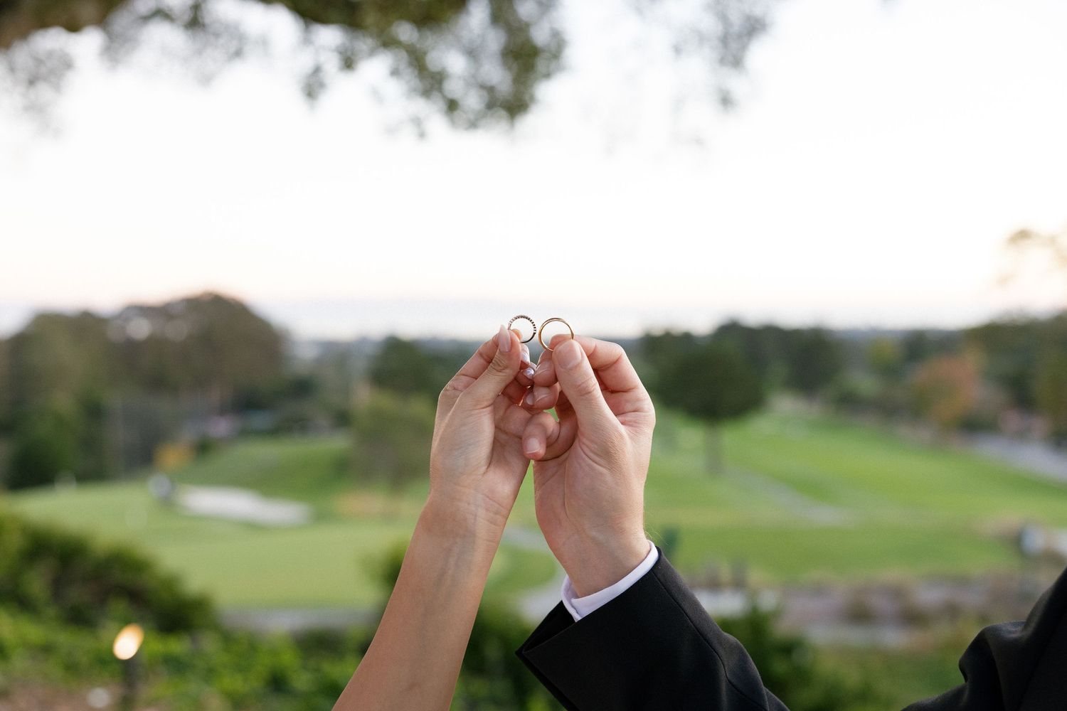 Six photos arranged in a row show hands holding and breaking open fortune cookies on different backgrounds.