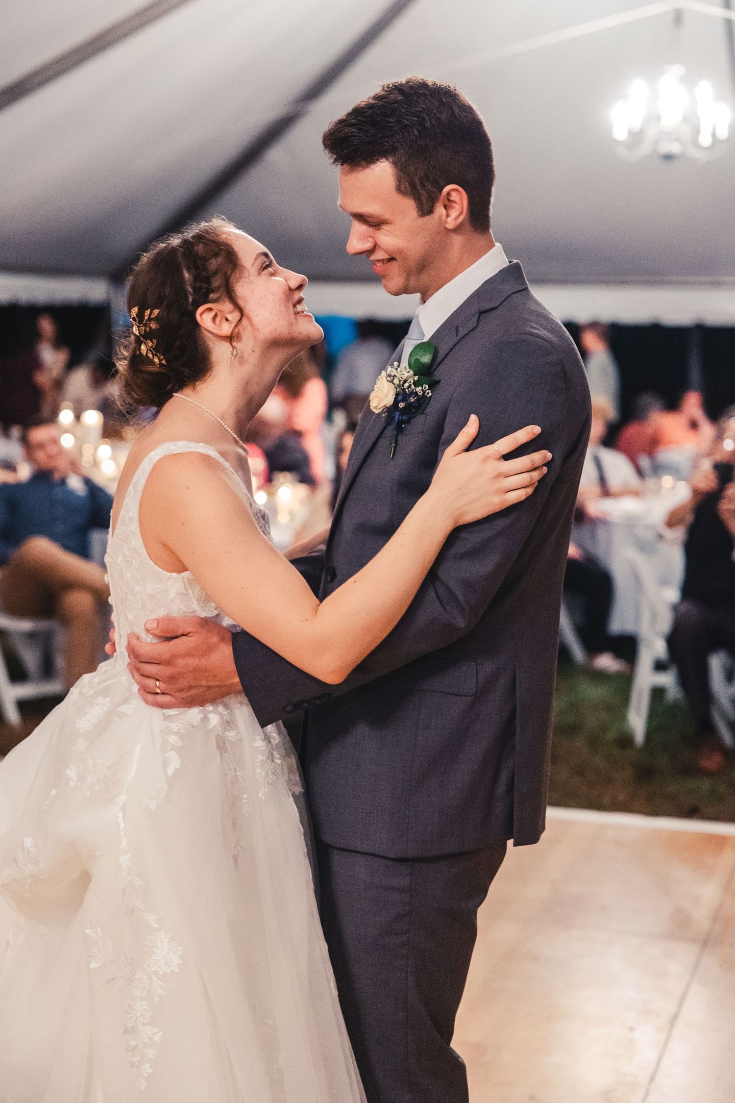 Bride and groom dancing during wedding reception in Palm Beach Gardens