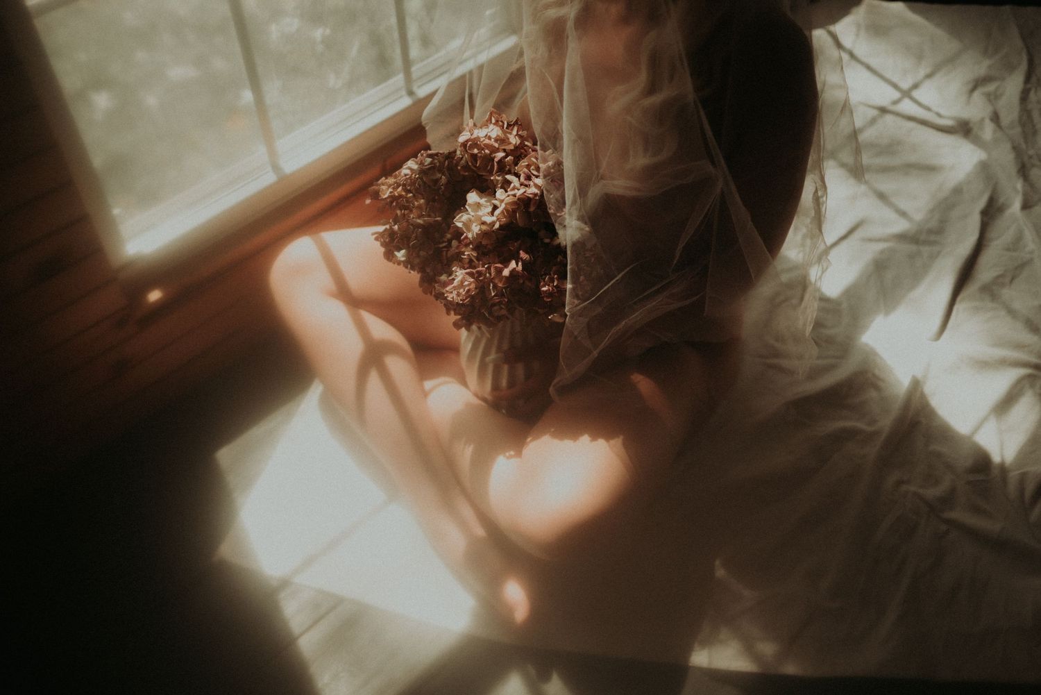 Ethereal sunlit portrait series with artistic composition and soft focus.