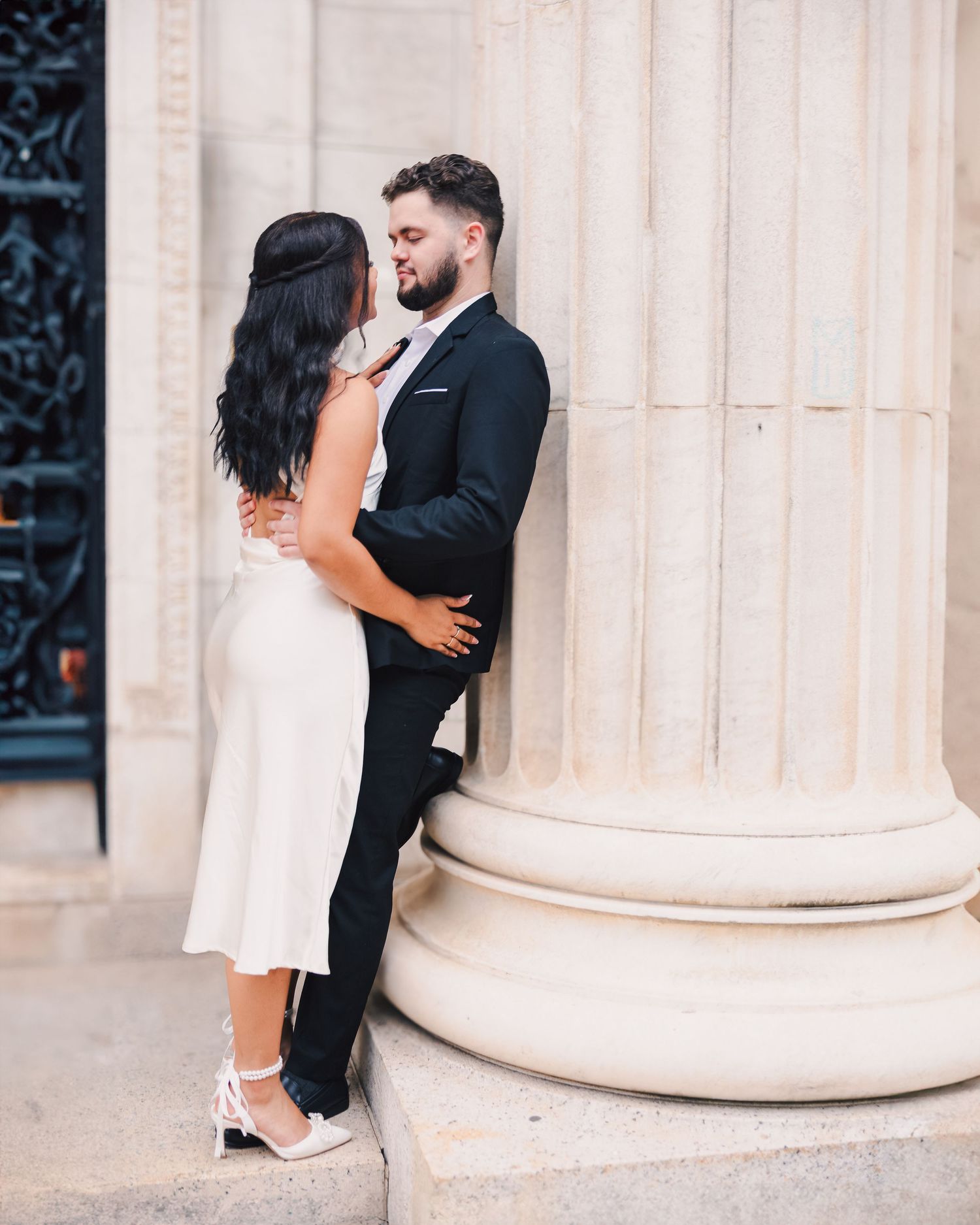 Romantic engagement session in Downtown Providence, Rhode Island — capturing love and connection.