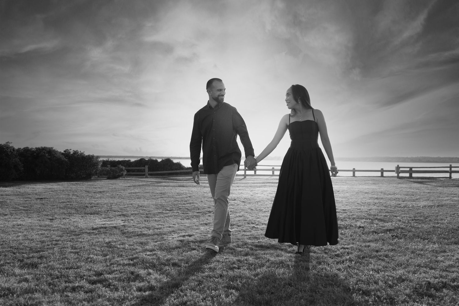 Engagement photoshoot in Jamestown, Rhode Island by Brian Gomez Photography capturing candid love and natural romantic portraits.