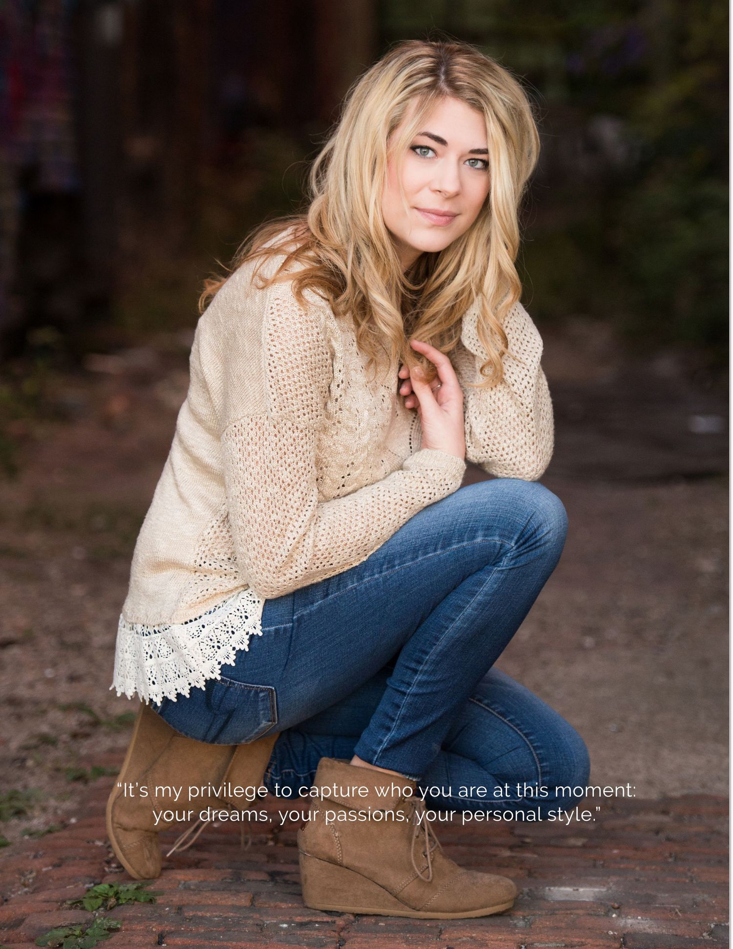 Artistic senior photo session showing casual poses in a rustic outdoor setting with vintage style.
