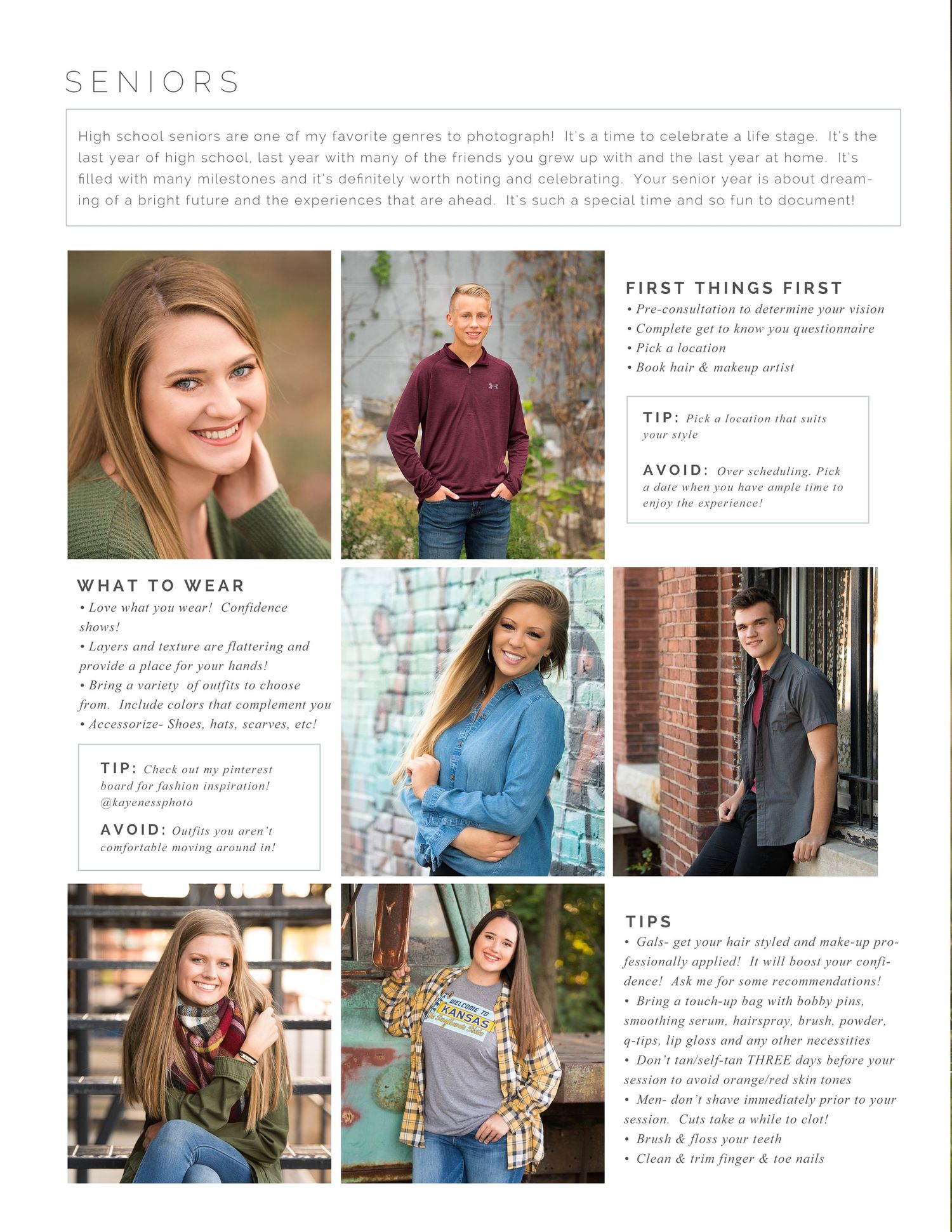 Senior portrait photography guide with wardrobe and posing tips.