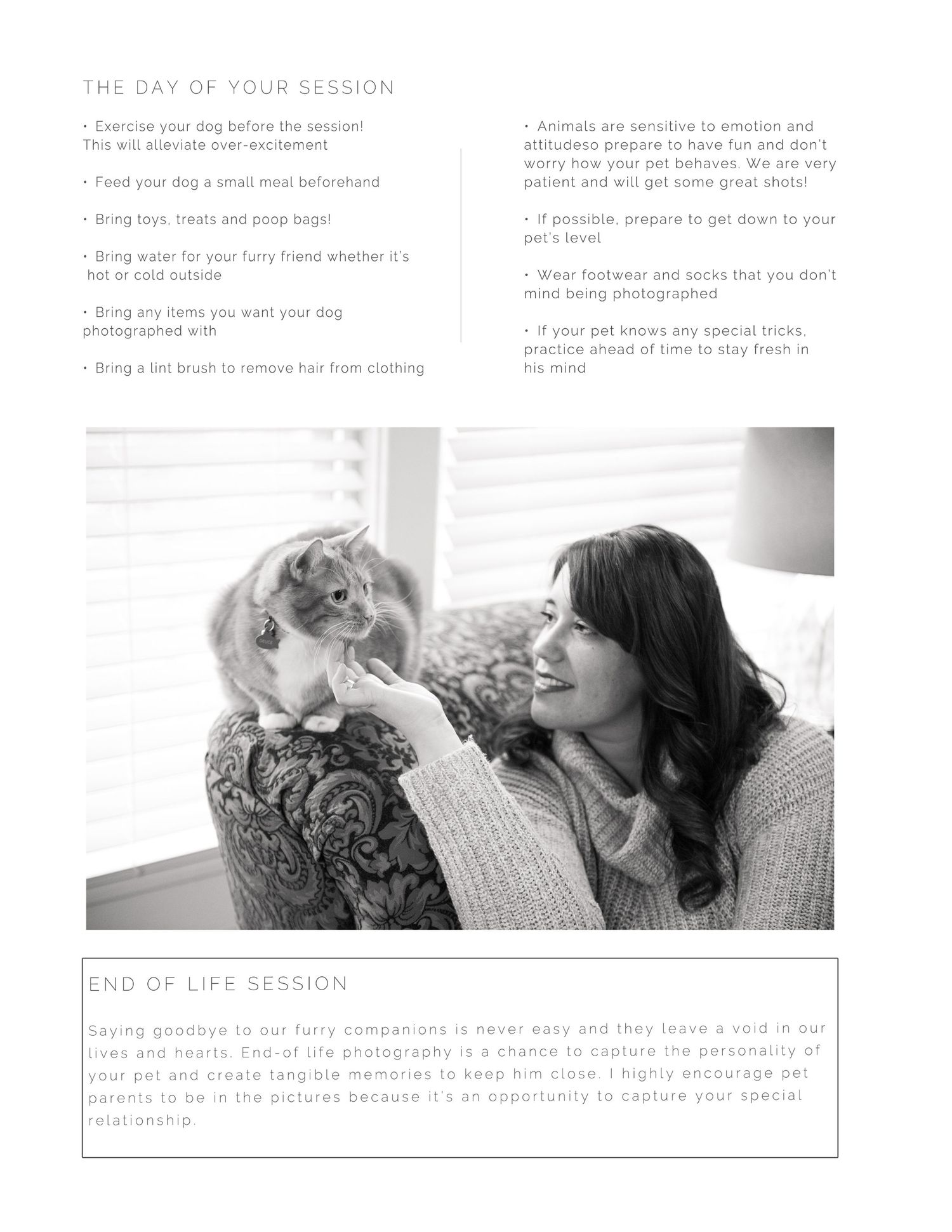 Black and white photography showing intimate pet and owner moments.