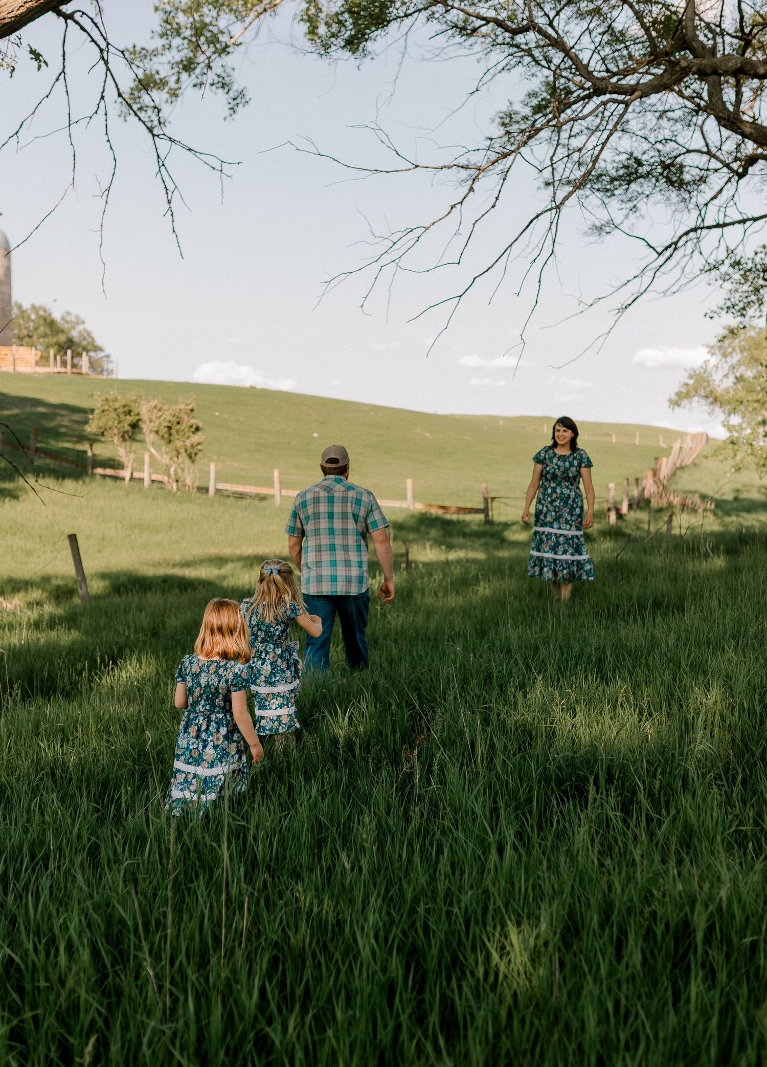 Candid family portrait with natural light and movement
